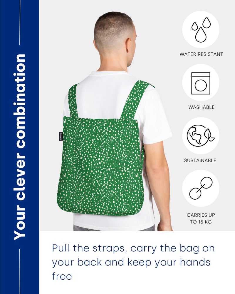 Notabag Original 2 in 1 Backpack and Bag (Green Sprinkle) – Backpack waterproof – reusable grocery bags foldable – clever design for more flexibility – backpack waterproof – grocery tote bag - Image 3