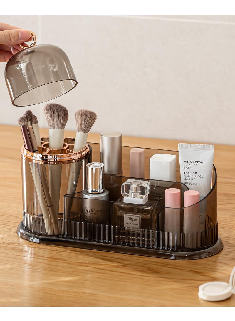 Excefore Makeup Organizer for Vanity, Gray Skincare Organizer with Partitioned Storage, Makeup Brush Holder, and Cosmetic Display Case, Ideal for Bedroom Countertop and Bathroom Storage - Image 2