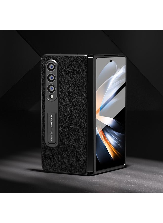 S-TOP Case For Samsung Galaxy Z Fold3 5G Integrated Black Edge Genuine Leather Mino Phone Case with Holder - Image 2