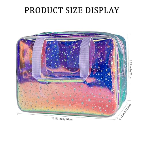 TotePrint Holographic Purple Star Large Cosmetic Bag and Travel Pouch with Handle,Durable Material,Zipper Design-Ideal for Makeup,Travel Essentials (Purple Handle) - Image 2