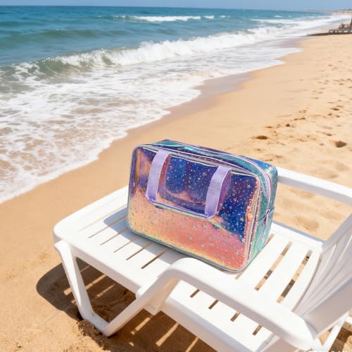 TotePrint Holographic Purple Star Large Cosmetic Bag and Travel Pouch with Handle,Durable Material,Zipper Design-Ideal for Makeup,Travel Essentials (Purple Handle) - Image 5