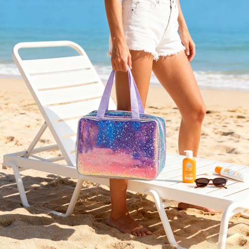 TotePrint Holographic Purple Star Large Cosmetic Bag and Travel Pouch with Handle,Durable Material,Zipper Design-Ideal for Makeup,Travel Essentials (Purple Handle) - Image 4