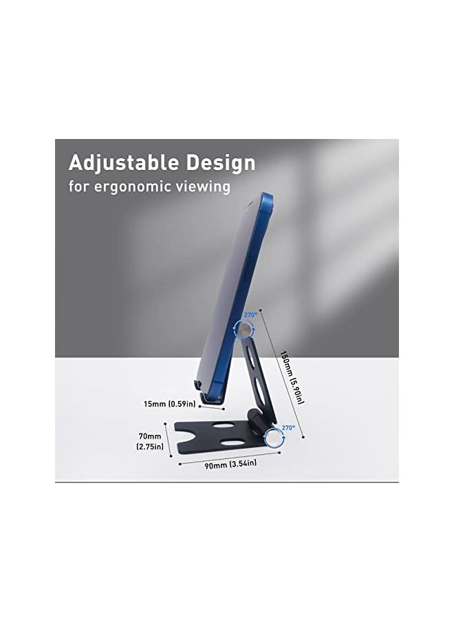 Phone Stand for Desk, Mione Foldable Adjustable Angle and Height Desktop Phone Holder, Portable Phone Mount Compatible with iPhone, All Mobile Phones, Switch, Tablets (4''-10'')