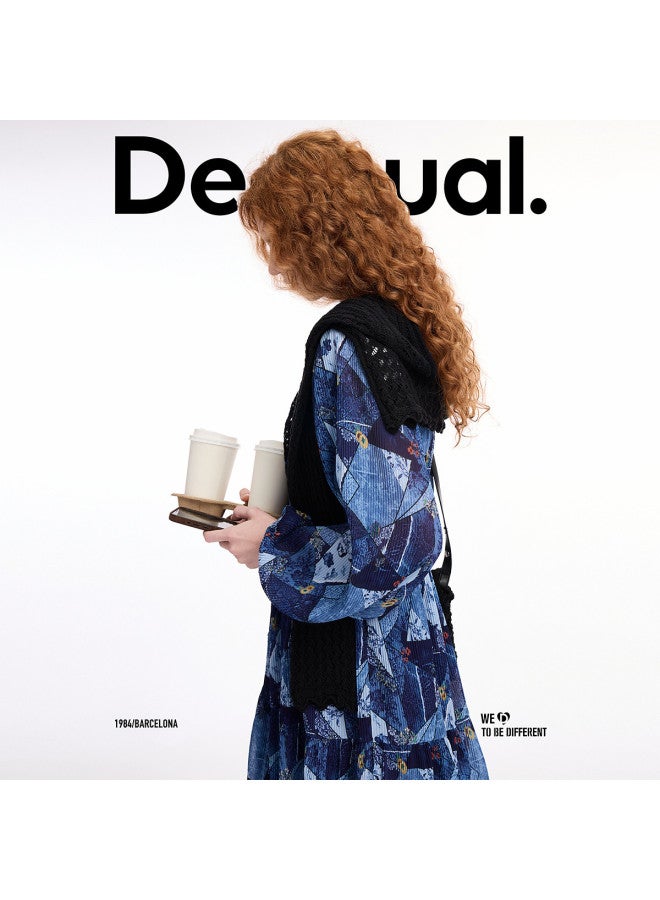 DESIGUAL فستان بتصميم مطبوع زهور جديد ss25 مع طيات وحزام عند الخصر - Image 4