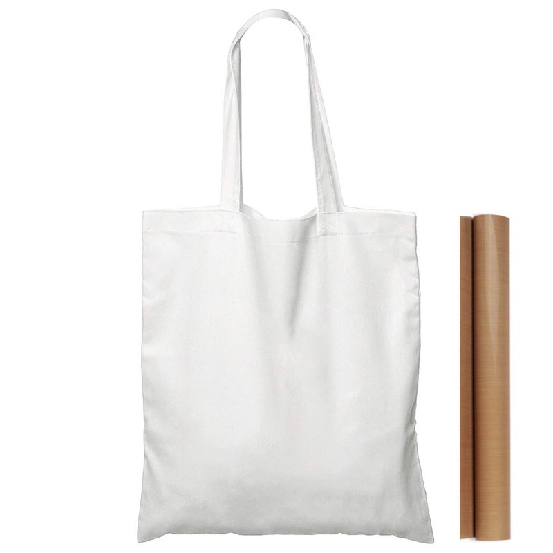 NPBAG 5 Pack 15 X 16 White Cotton Tote Bags Lightweight Blank Bulk Cloth bags with 1pc of PTFE Teflon Sheet