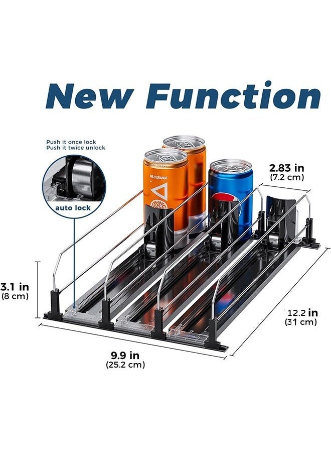 Canned Drink Pusher Beverage Organizer Adjustable Storage Rack Refrigerator Kitchen Cabinet Pantry Countertop Storage Automatic Can Dispenser 12 Standard Size 330ML 440ML 500ML Soda Can Organizer Automatic Drink Pusher Sliding Rack Black