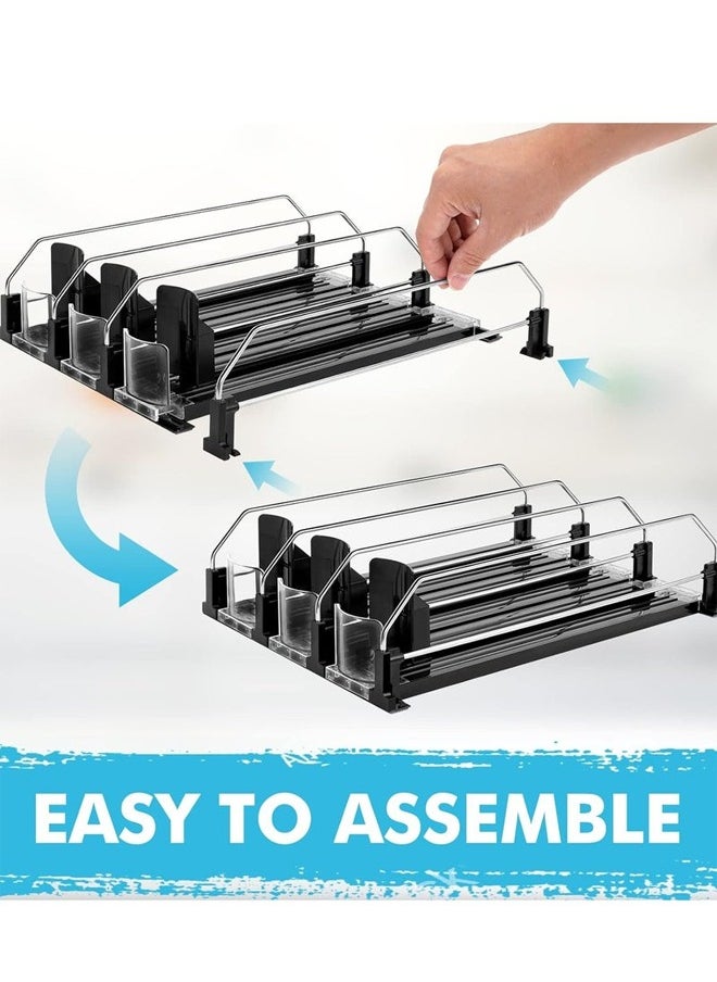 Canned Drink Pusher Beverage Organizer Adjustable Storage Rack Refrigerator Kitchen Cabinet Pantry Countertop Storage Automatic Can Dispenser 12 Standard Size 330ML 440ML 500ML Soda Can Organizer Automatic Drink Pusher Sliding Rack Black