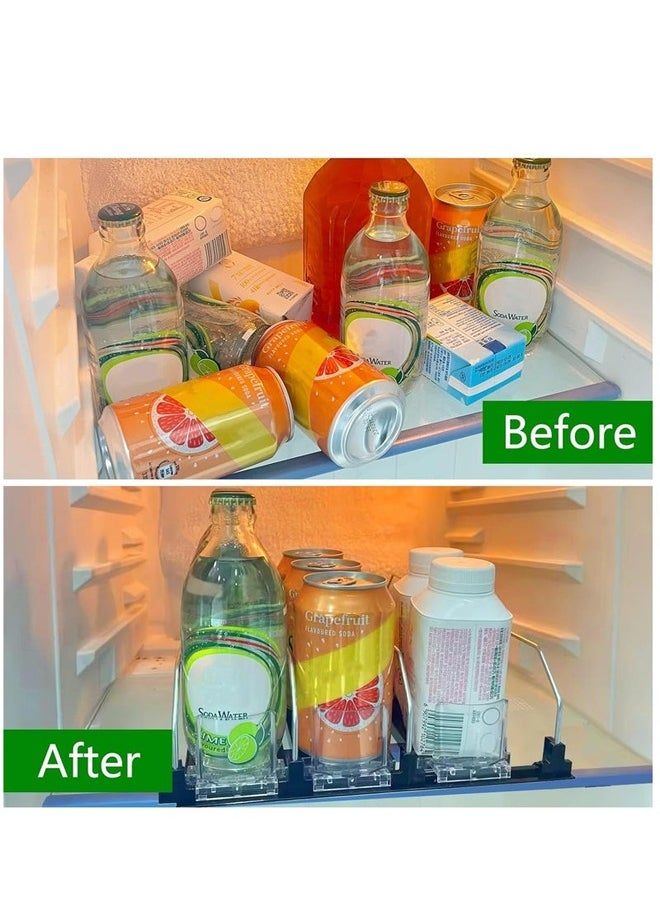 Canned Drink Pusher Beverage Organizer Adjustable Storage Rack Refrigerator Kitchen Cabinet Pantry Countertop Storage Automatic Can Dispenser 12 Standard Size 330ML 440ML 500ML Soda Can Organizer Automatic Drink Pusher Sliding Rack Black