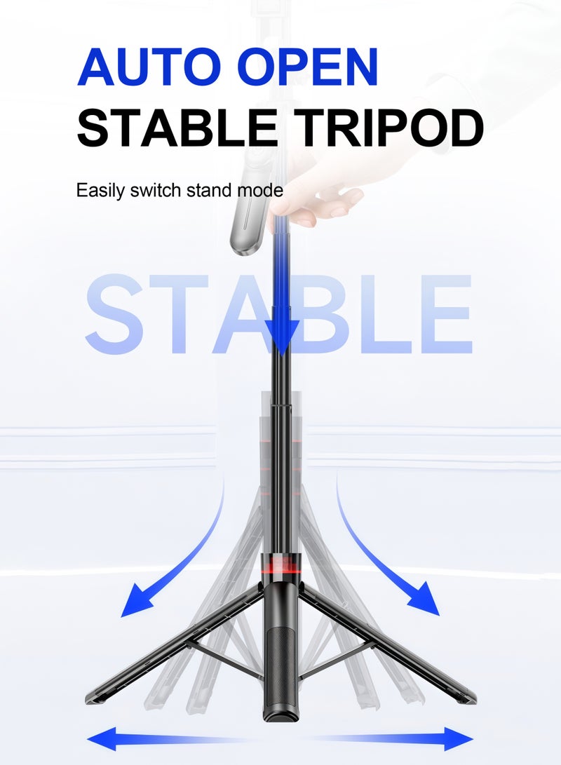1.35m Portable automatic deployable photography tripod,, 360° rotation, horizontal, vertical and aerial photography, Bluetooth remote control, Telescopic aluminum alloy mini selfie stick - Image 4