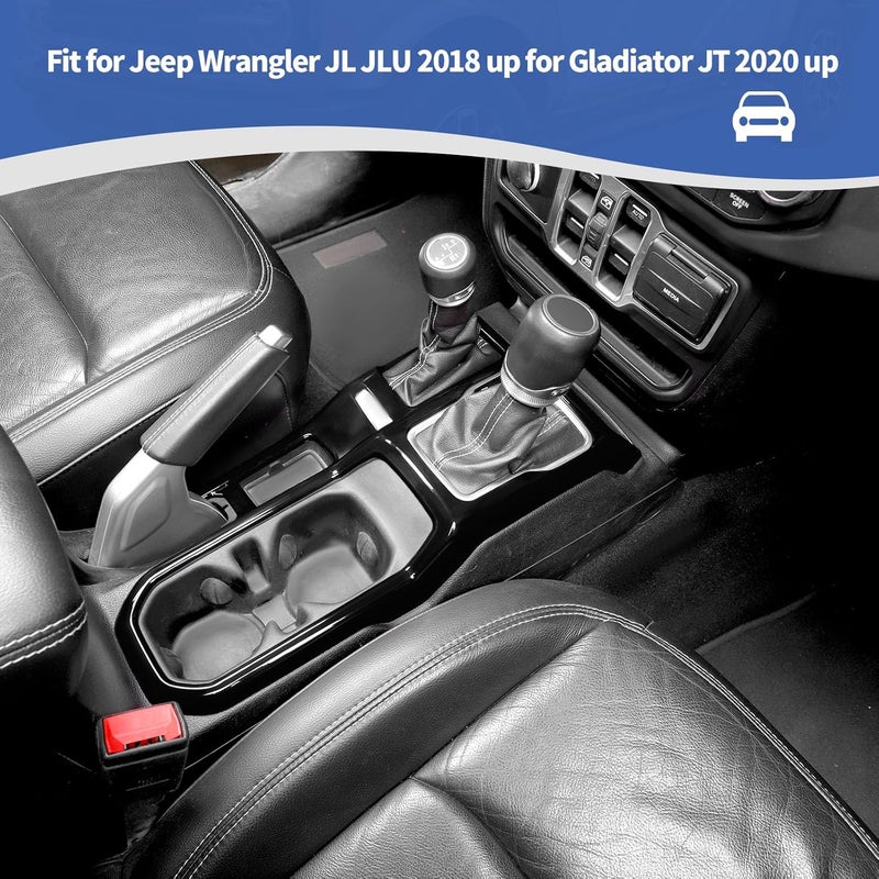 RT-TCZ Gear Shift Cover and 4WD Shift Knob Trim Panel for Jeep Wrangler JL JLU Gladiator JT 2018-2024 - Black Interior Accessories (2pcs) - Image 4