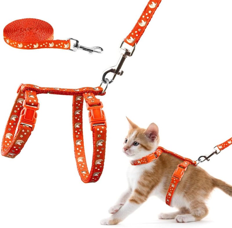 Baeuppit Cat Harness and Leash Set Gold Moons Soft Nylon Escape Proof Adjustable for Kittens Small Animals Glow in The Dark(Orange) - Image 1
