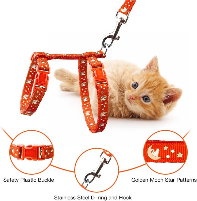 Baeuppit Cat Harness and Leash Set Gold Moons Soft Nylon Escape Proof Adjustable for Kittens Small Animals Glow in The Dark(Orange) - Image 3