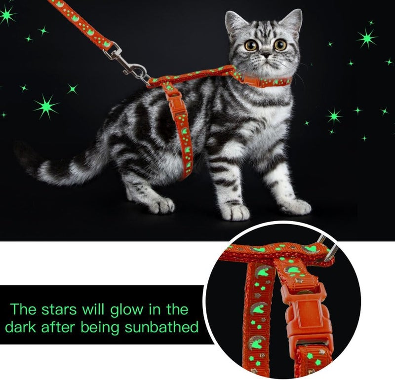 Baeuppit Cat Harness and Leash Set Gold Moons Soft Nylon Escape Proof Adjustable for Kittens Small Animals Glow in The Dark(Orange) - Image 4