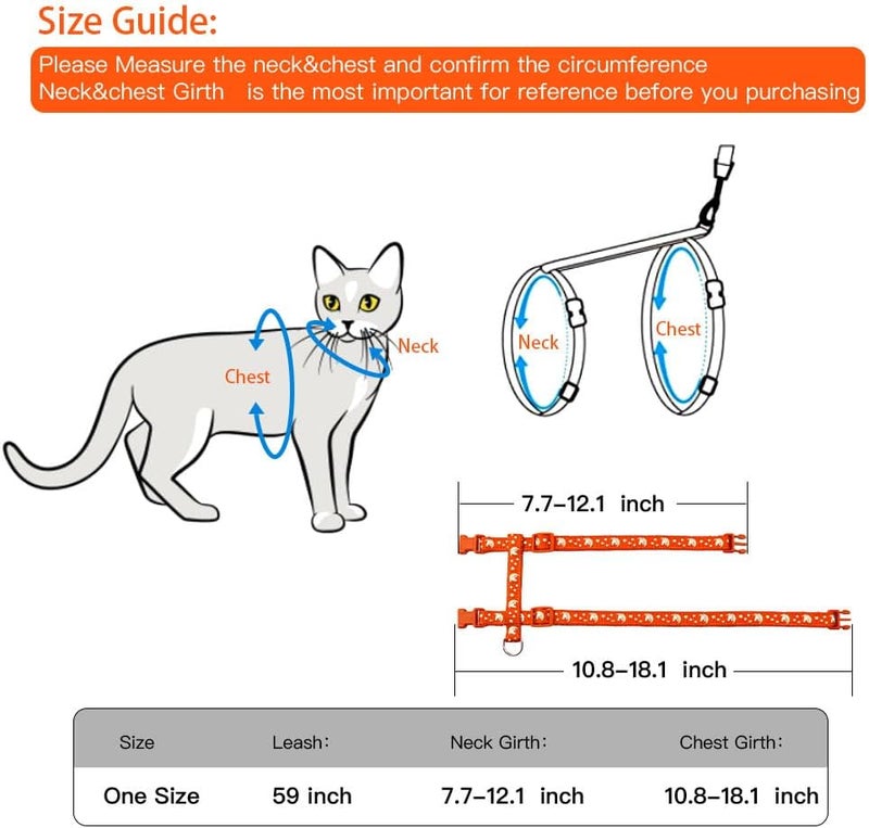 Baeuppit Cat Harness and Leash Set Gold Moons Soft Nylon Escape Proof Adjustable for Kittens Small Animals Glow in The Dark(Orange) - Image 5
