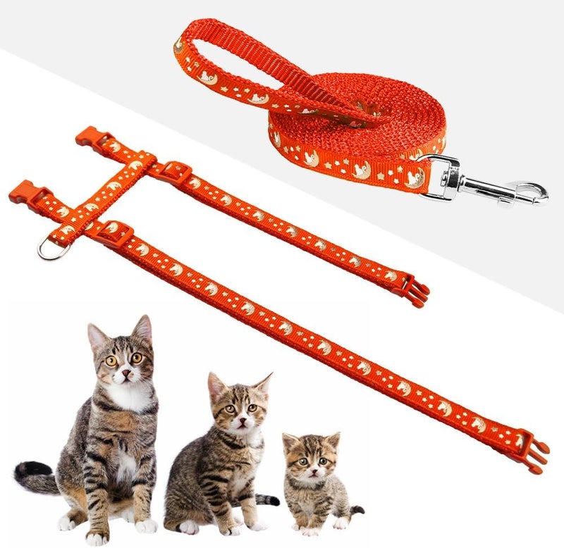 Baeuppit Cat Harness and Leash Set Gold Moons Soft Nylon Escape Proof Adjustable for Kittens Small Animals Glow in The Dark(Orange) - Image 2