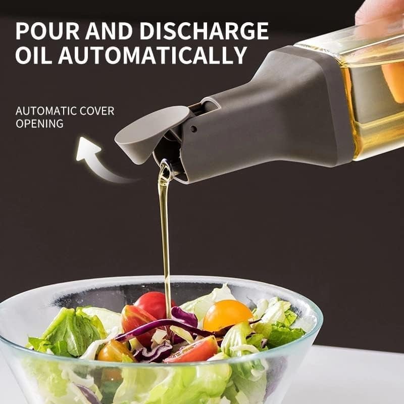 Gopendra Kitchen Cooking Olive Oil Dispenser Bottle, Auto Flip Glass Vinegar Cruet Set, Leak proof Condiment Storage Container with Non-Drip Spout & Non-Slip Bottom – 17 oz / 500ML (Automatic Cap) - Image 2