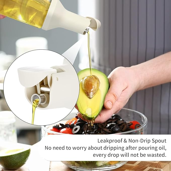 Gopendra Kitchen Cooking Olive Oil Dispenser Bottle, Auto Flip Glass Vinegar Cruet Set, Leak proof Condiment Storage Container with Non-Drip Spout & Non-Slip Bottom – 17 oz / 500ML (Automatic Cap) - Image 3