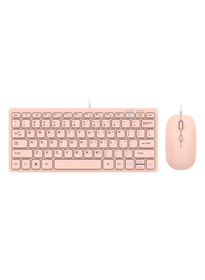 Chocolate Mini Wired Keyboard And Mouse Suit Portable Thin Laptop Desktop Computer Business Office Home-Color:Pink Wired Set