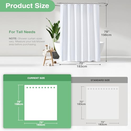 Dynamene Long White Fabric Shower Curtain - Waffle Textured Tall Heavy Duty Cloth Shower Curtains for Bathroom, 256GSM Large Hotel Spa Luxury Bath Curtain Set with 12 Plastic Hooks(72Wx78H, White) - Image 3