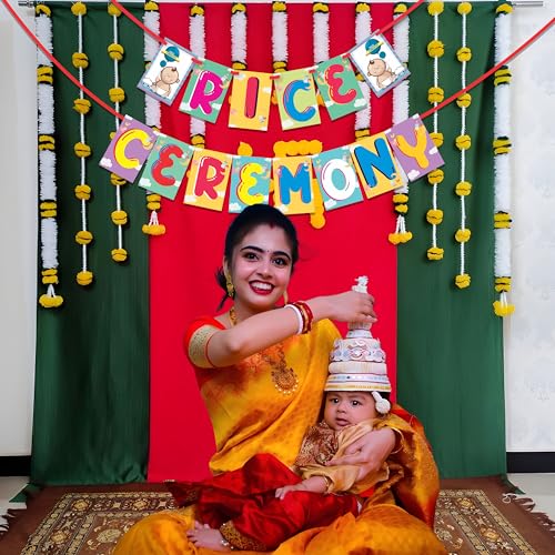 WOBBOX Annaprashan Bunting Banner "Rice Ceremony" Cloud Background Multi Color Font, Annaprashan Party Decoration - Image 5