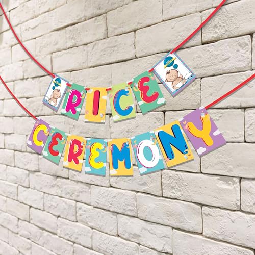 WOBBOX Annaprashan Bunting Banner "Rice Ceremony" Cloud Background Multi Color Font, Annaprashan Party Decoration - Image 4