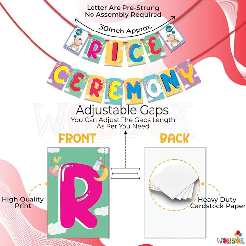 WOBBOX Annaprashan Bunting Banner "Rice Ceremony" Cloud Background Multi Color Font, Annaprashan Party Decoration - Image 3