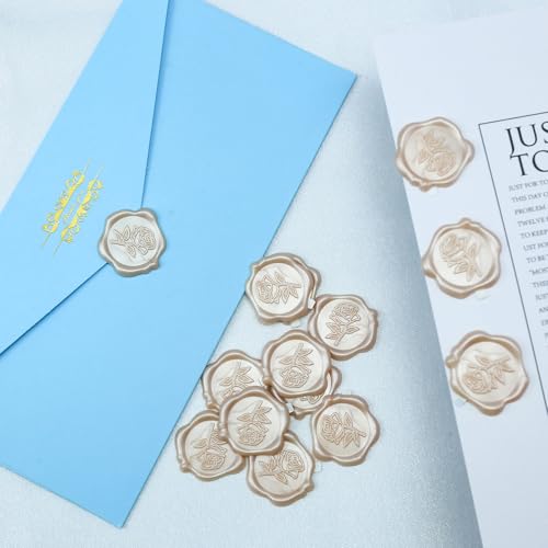 Pilloze Wax Seal Stickers - 3D Champagne Rose Wedding Invitation Envelope Botanical Seal Stickers, 50 Pcs Self- Adhesive Stickers, Perfect for Wedding Invitation, Christmas, Gift Wrapping, Baby Shower - Image 3
