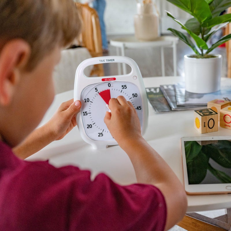 Time Timer PLUS 60 Minute Desk Visual Timer — Countdown Timer with Portable Handle for Classroom, Office, Homeschooling, Study Tool with Silent Operation (White) - Image 3