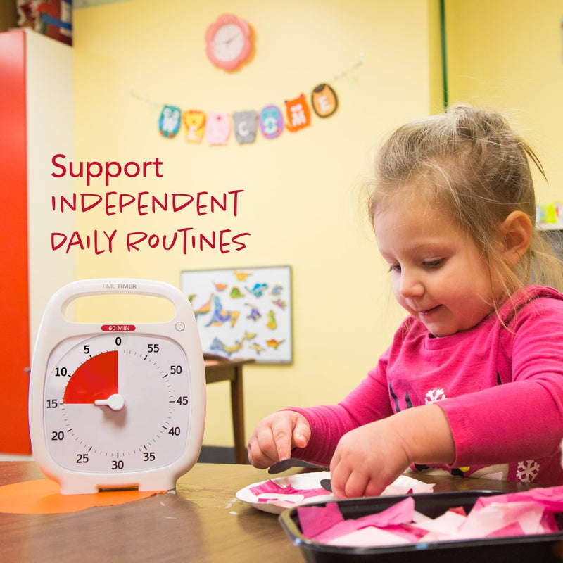 Time Timer PLUS 60 Minute Desk Visual Timer — Countdown Timer with Portable Handle for Classroom, Office, Homeschooling, Study Tool with Silent Operation (White) - Image 4