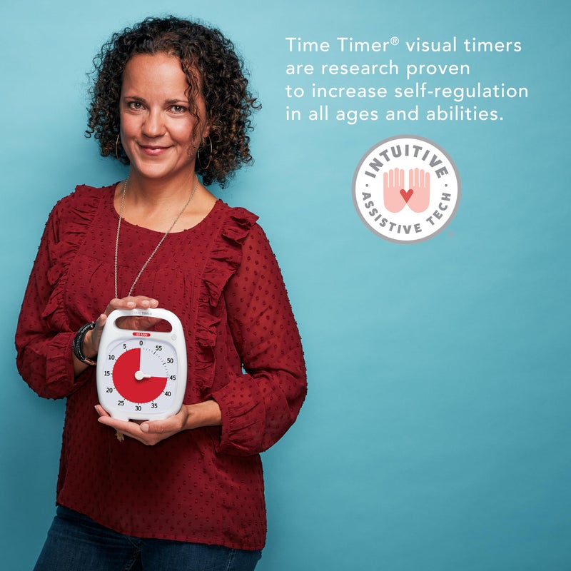 Time Timer PLUS 60 Minute Desk Visual Timer — Countdown Timer with Portable Handle for Classroom, Office, Homeschooling, Study Tool with Silent Operation (White) - Image 2