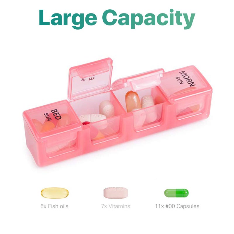 Sukuos Weekly Pill Organizer 7 Day 4 Times a Day 2 Pcs, Easy to Open Large Daily Pill Box, Moisture-Resistant Medicine Cases for Medication/Vitamin/Fish Oil/Supplements (Rainbow) - Image 2