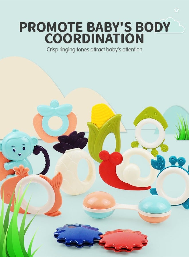 GROIC 10 قطع من ألعاب التسنين الخشخيشة للأطفال من عمر 0 إلى 6 إلى 12 شهرًا، ألعاب تعليمية مبكرة للرضع، عضاضة مهدئة، ألعاب أطفال من عمر 6 إلى 12 شهرًا هدية للأطفال حديثي الولادة - Image 2
