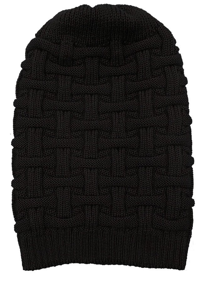 Missby® Unisex Men and Women Winter Wool Knitted Slouchy Skull Beanie Cap (Black) - Image 2