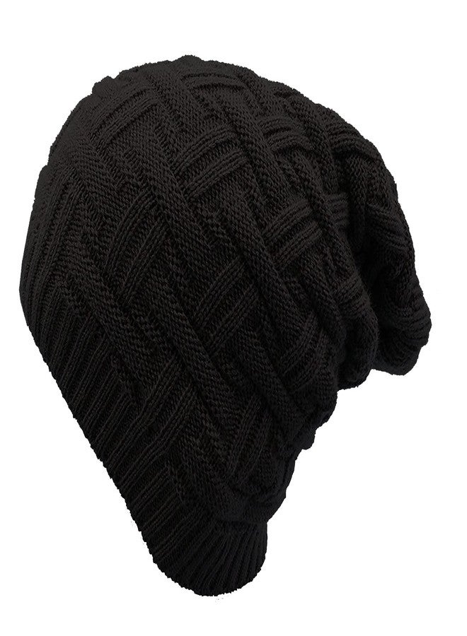 Missby® Unisex Men and Women Winter Wool Knitted Slouchy Skull Beanie Cap (Black) - Image 1