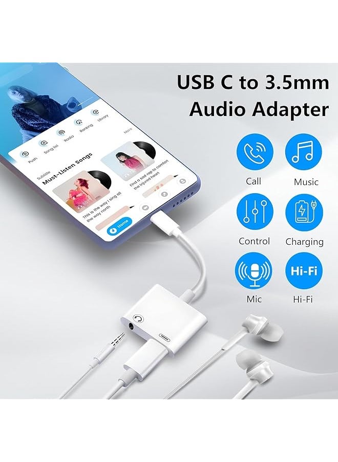 erorex - Usb C To 3.5Mm Headphone And Charger Adapter 2 In 1 Usb Type C To Aux Audio Jack And Pd Fast Charging Splitter Adapter For Iphone 15 Pro Max Galaxy S23 For Ipad Pro Macbook Pro - Image 1
