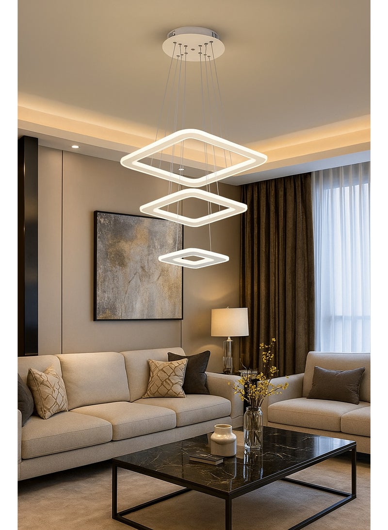 AL THURAYAT Modern geometric design chandelier consisting of square LED rings suspended by thin wires, 3 gradient lighting colors, Chandelier LED  that is compatible with interior spaces, ideal for the living room and dining room - Image 5