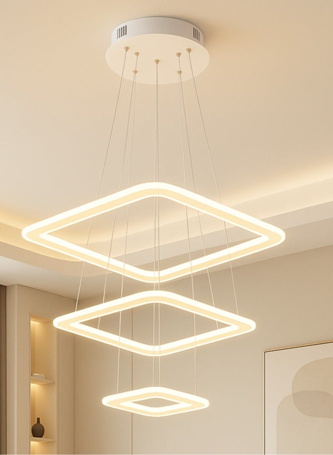 AL THURAYAT Modern geometric design chandelier consisting of square LED rings suspended by thin wires, 3 gradient lighting colors, Chandelier LED  that is compatible with interior spaces, ideal for the living room and dining room - Image 1