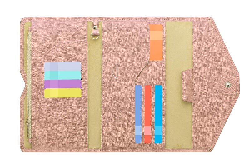 ZOPPEN Multi-purpose Rfid Blocking Travel Passport Wallet (Ver.4) Tri-fold Document Organizer Holder (#26 Carnation Pink) - Image 1