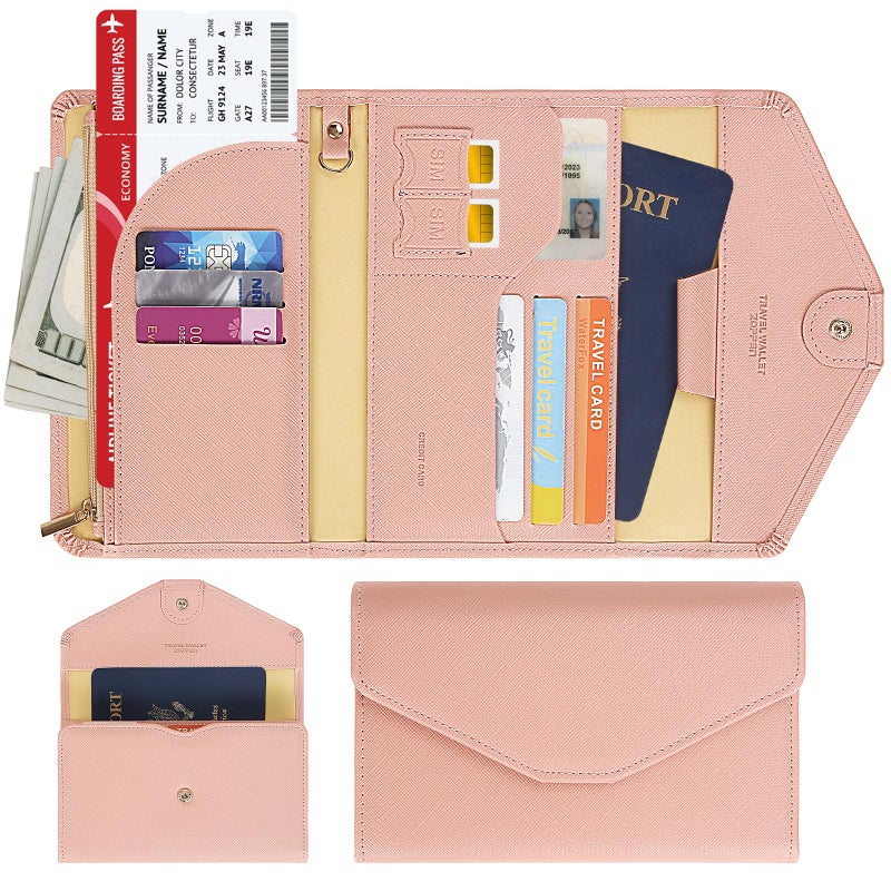 ZOPPEN Multi-purpose Rfid Blocking Travel Passport Wallet (Ver.4) Tri-fold Document Organizer Holder (#26 Carnation Pink) - Image 2