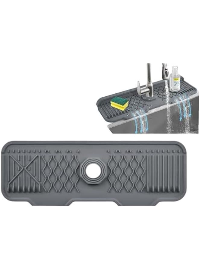 هوكور HOOKOR Kitchen Sink Mats, Silicone Sink Splash Guard, Slope Anti-Slip Silicone Faucet Handle Drip Catcher Tray, Kitchen Accessories Sink Mat Sink Protectors for Bathroom - 43 * 15 cm. - Image 1