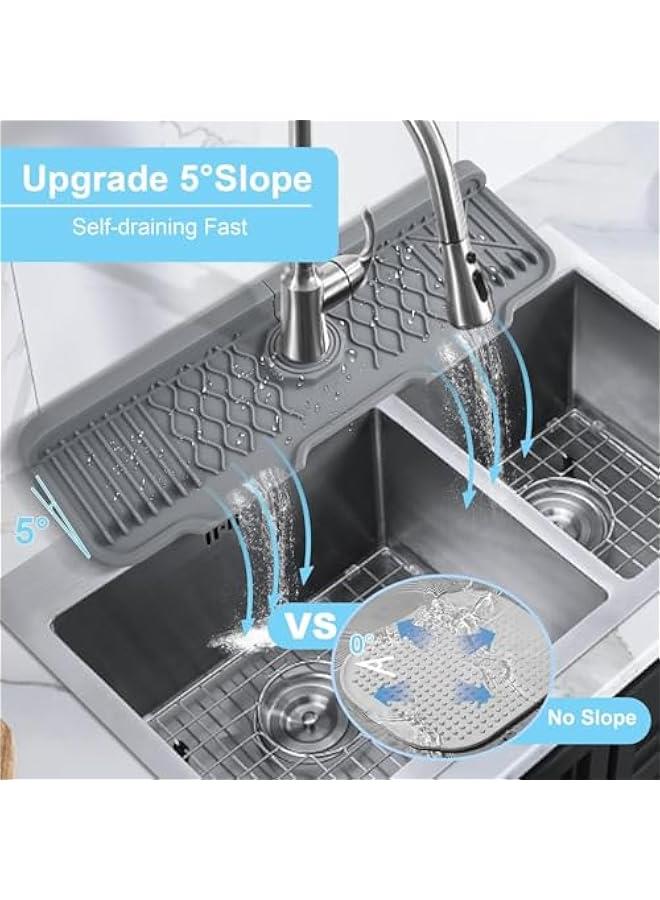 هوكور HOOKOR Kitchen Sink Mats, Silicone Sink Splash Guard, Slope Anti-Slip Silicone Faucet Handle Drip Catcher Tray, Kitchen Accessories Sink Mat Sink Protectors for Bathroom - 43 * 15 cm. - Image 3