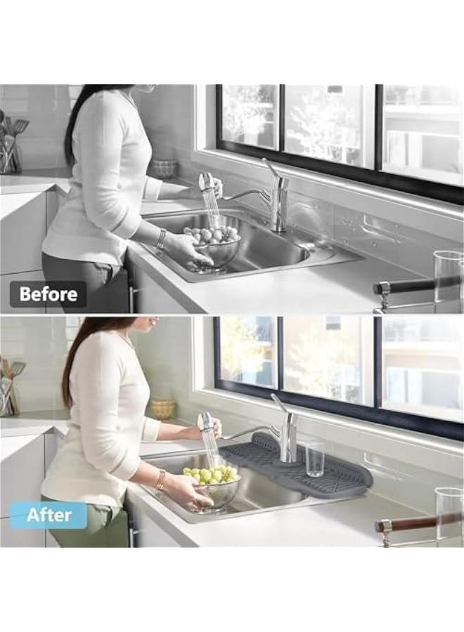 هوكور HOOKOR Kitchen Sink Mats, Silicone Sink Splash Guard, Slope Anti-Slip Silicone Faucet Handle Drip Catcher Tray, Kitchen Accessories Sink Mat Sink Protectors for Bathroom - 43 * 15 cm. - Image 4