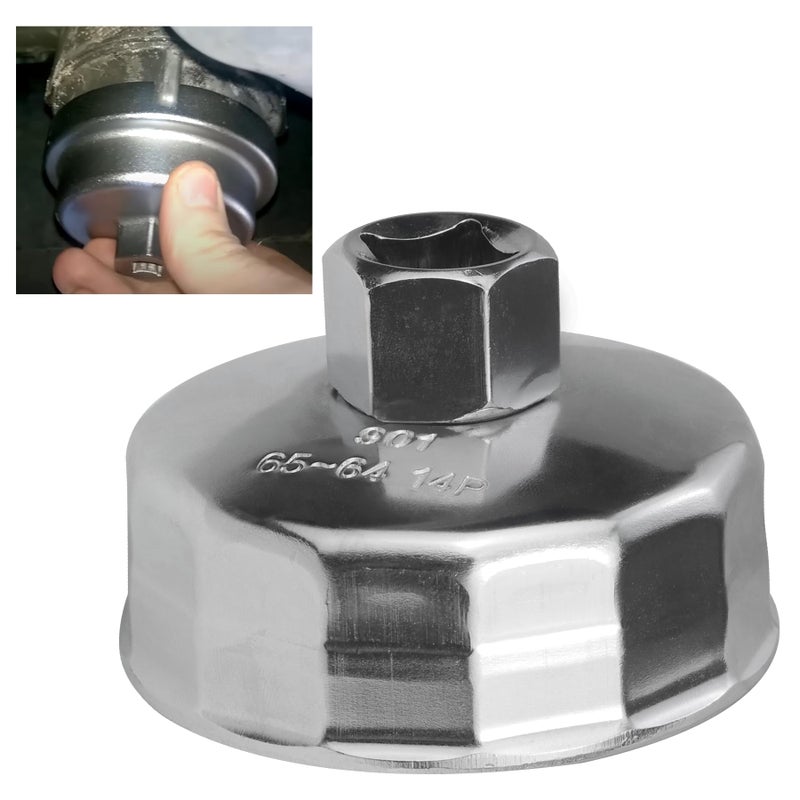 Sporthfish 64mm 14 Flutes Oil Filter Socket for Lexus Scion Toyota Oil Filter Wrench Oil Filters Cap Removal Tool Chrome Vanadium Steel OilFilter Wrenches Silver - Image 2