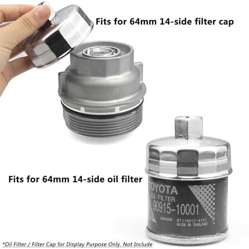 Sporthfish 64mm 14 Flutes Oil Filter Socket for Lexus Scion Toyota Oil Filter Wrench Oil Filters Cap Removal Tool Chrome Vanadium Steel OilFilter Wrenches Silver - Image 5