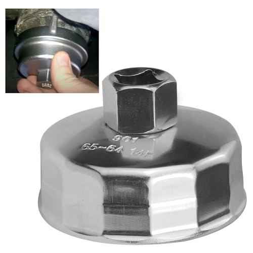 Sporthfish 64mm 14 Flutes Oil Filter Socket for Lexus Scion Toyota Oil Filter Wrench Oil Filters Cap Removal Tool Chrome Vanadium Steel OilFilter Wrenches Silver - Image 1