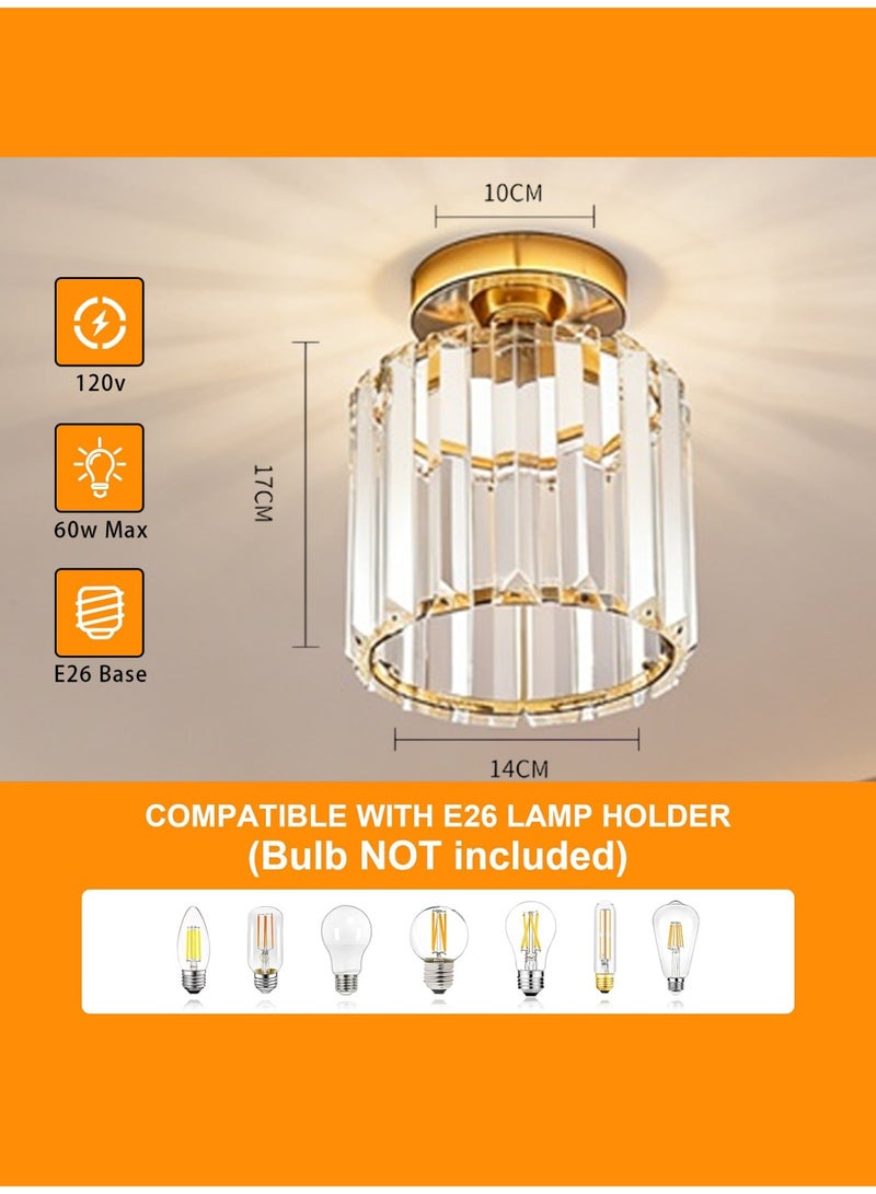 Modern Round Gold Crystal Flush Mount Ceiling Light, 1-Light Crystal Chandelier Lighting Fixture for Bedroom Living Room Hallway Kitchen, No Bulb Included - Image 4