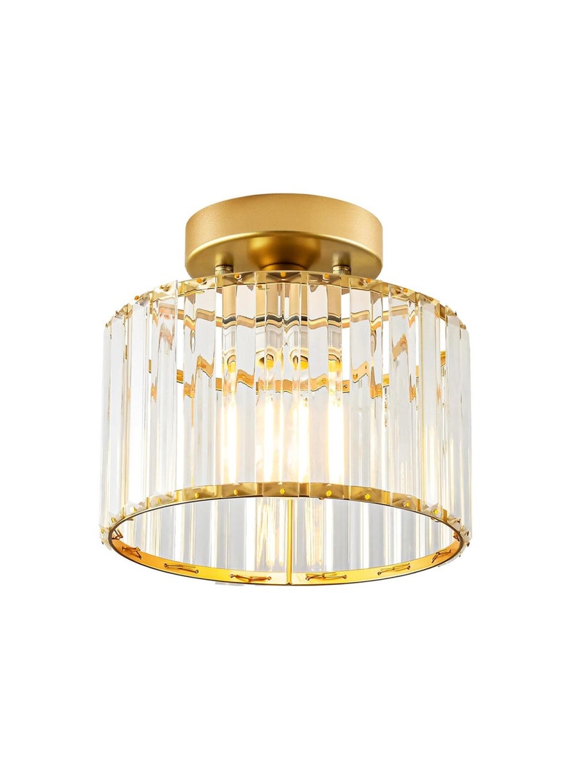 Modern Round Gold Crystal Flush Mount Ceiling Light, 1-Light Crystal Chandelier Lighting Fixture for Bedroom Living Room Hallway Kitchen, No Bulb Included - Image 1