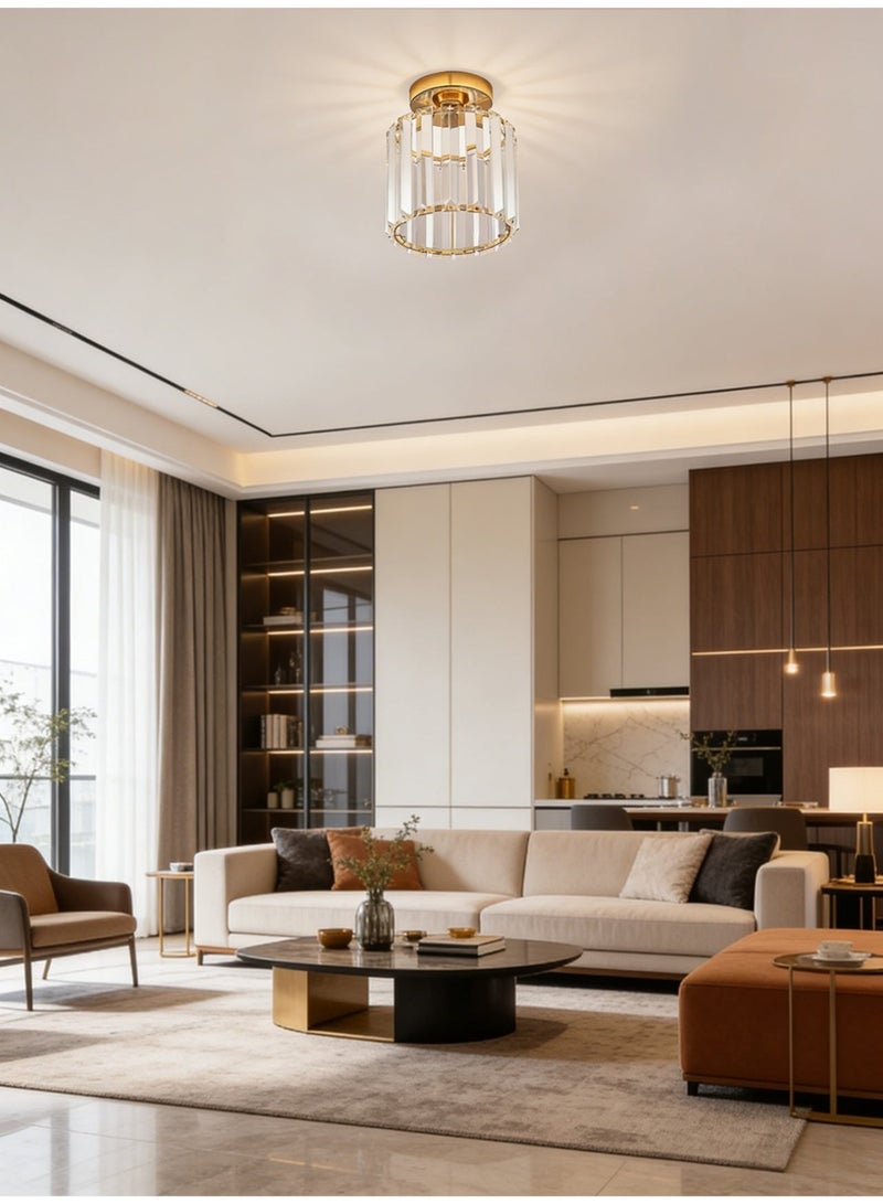Modern Round Gold Crystal Flush Mount Ceiling Light, 1-Light Crystal Chandelier Lighting Fixture for Bedroom Living Room Hallway Kitchen, No Bulb Included - Image 2
