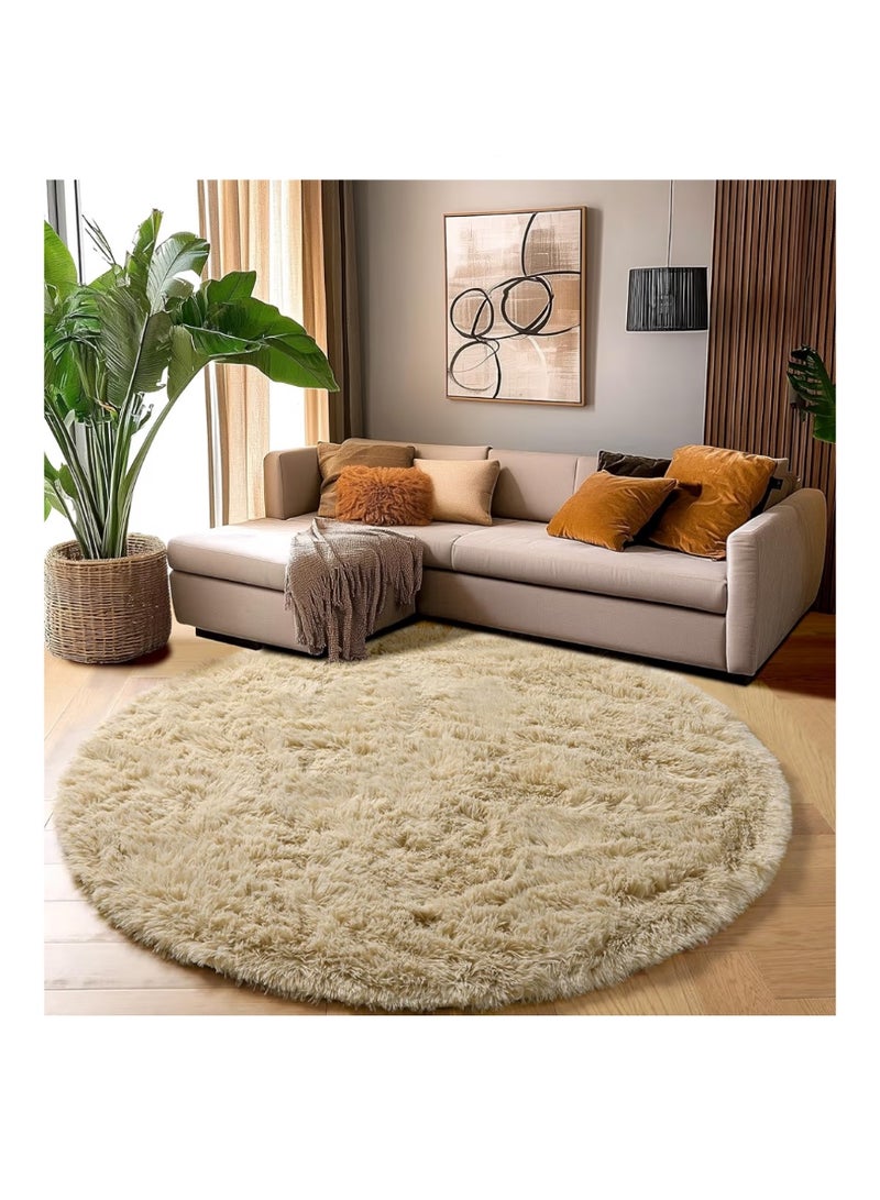 Amdrebio Beige Round Rug for Bedroom,Fluffy Circle Rug 1.2mX1.2m for Kids Room,Furry Carpet for Teen's Room,Shaggy Throw Rug for Nursery Room,Fuzzy Plush Rug for Dorm,Black Carpet,cute room decor for baby - Image 5