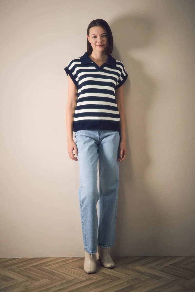 فولامودا Striped Shirt Collar Sweater